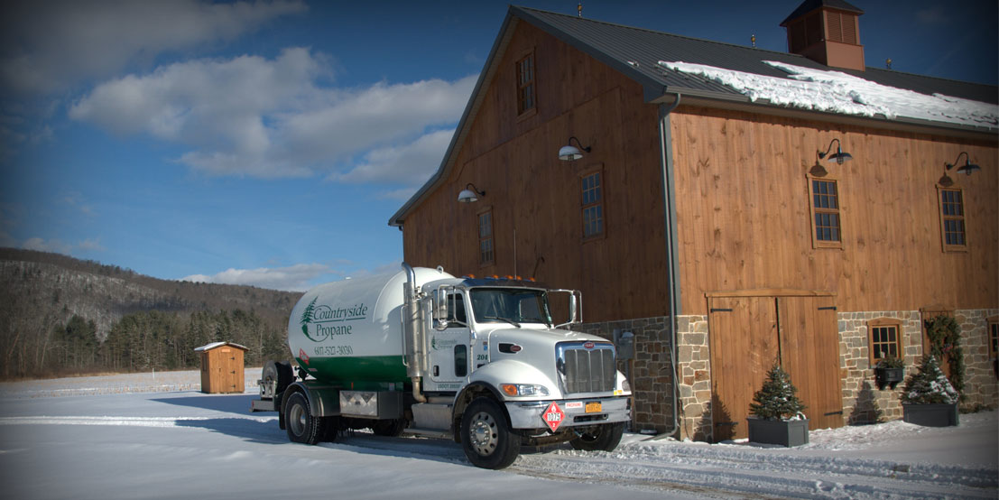 Countryside Propane Delivery Truck Providing Fuel for a New Customer in NY or PA